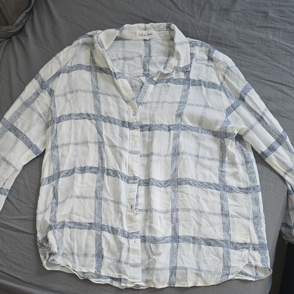 Bella Dahl Navy and White Plaid Button Down Shirt